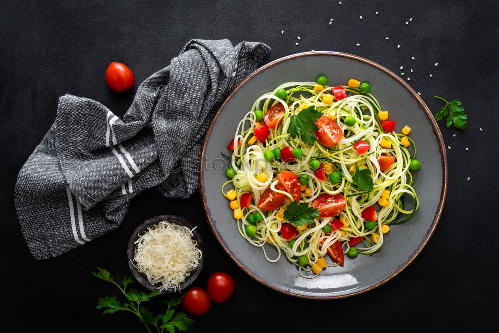 Similar – Image, Stock Photo Delicious salad with cottage cheese and tomatoes