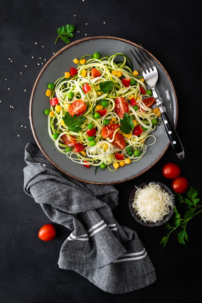 Image, Stock Photo Basmati rice with chicken tomato sauce and yoghurt