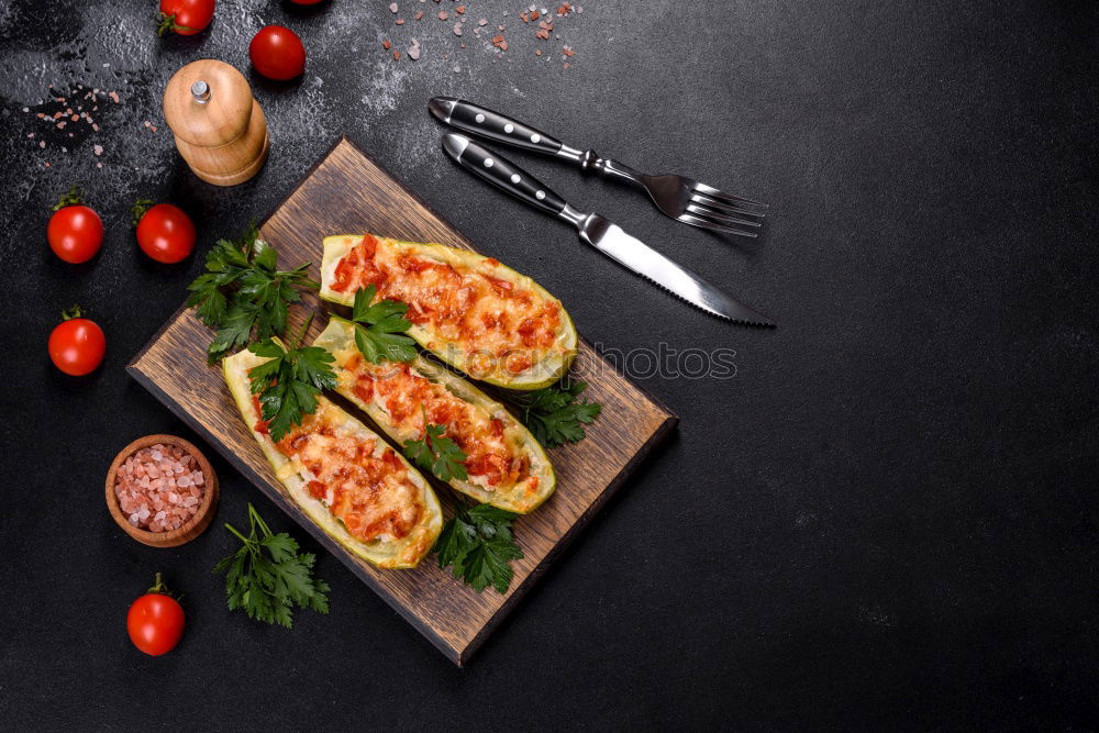 Similar – Image, Stock Photo Spaghetti pasta with tomato sauce, basil and cheese