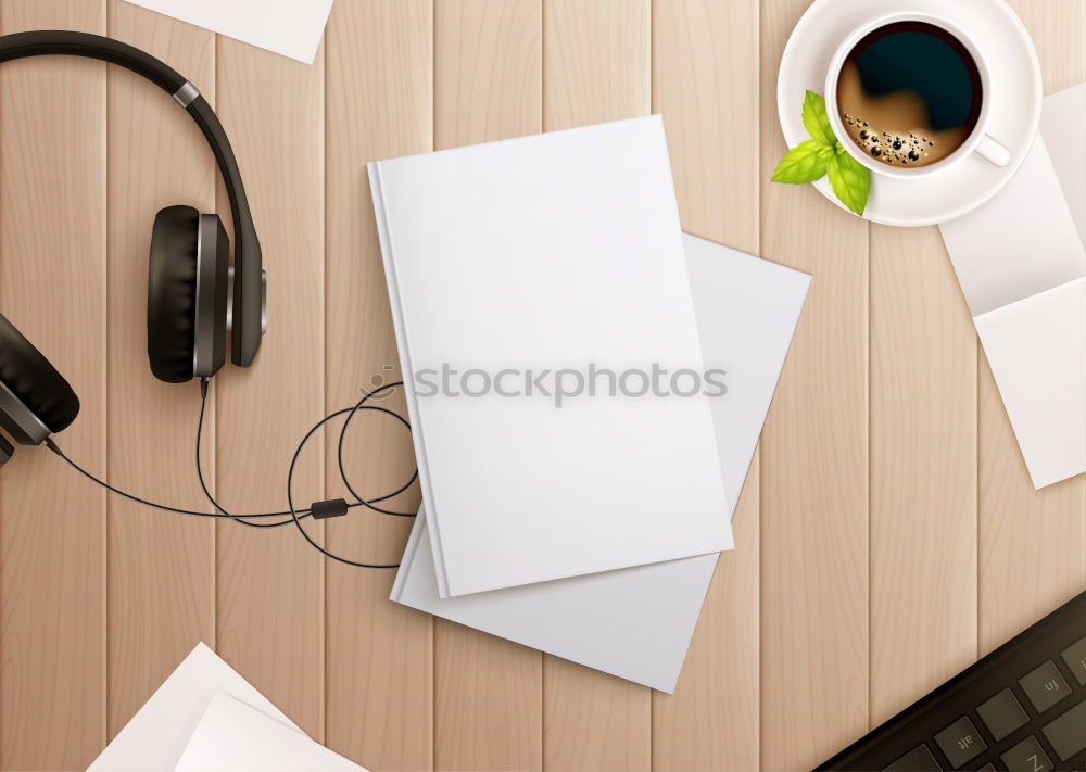 Similar – Image, Stock Photo workplace with tablet pc, notepads, camera and pen