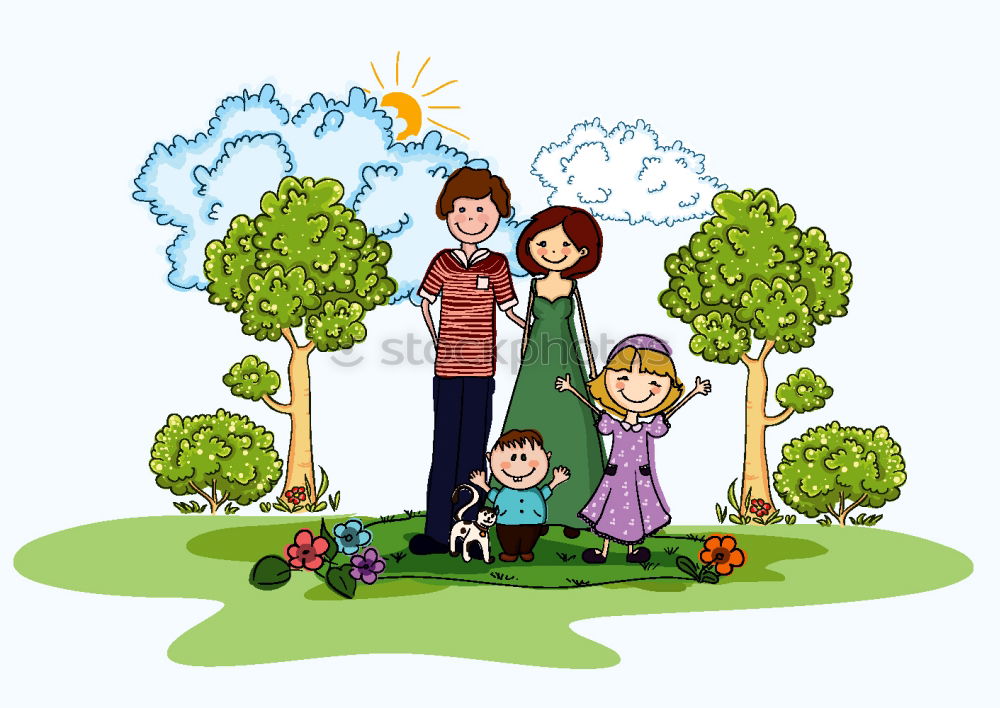 Similar – Image, Stock Photo Three kids playing with a tree painted on a wall