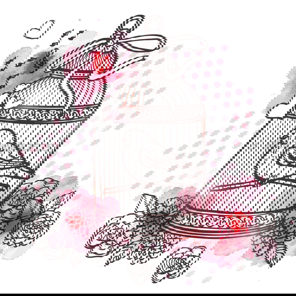 Image, Stock Photo Pink stencil graffiti with bird leaving a cage