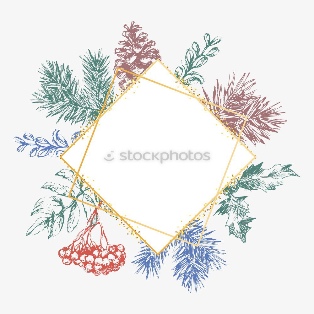 Similar – Watercolor Bohemian golden frame with dried leaves and tropical flowers illustration