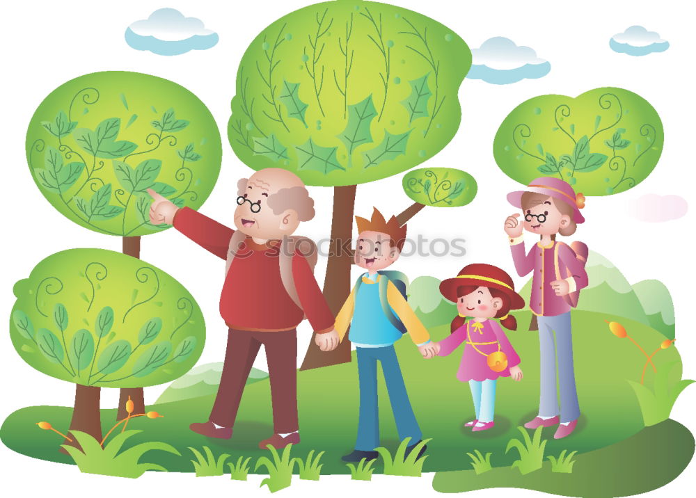 Image, Stock Photo Three kids playing with a tree painted on a wall