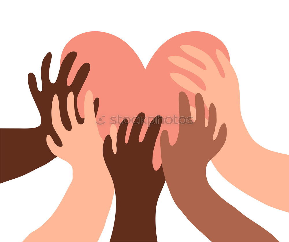 Similar – Together against racism // Three hands in different skin colours made of paper hold together