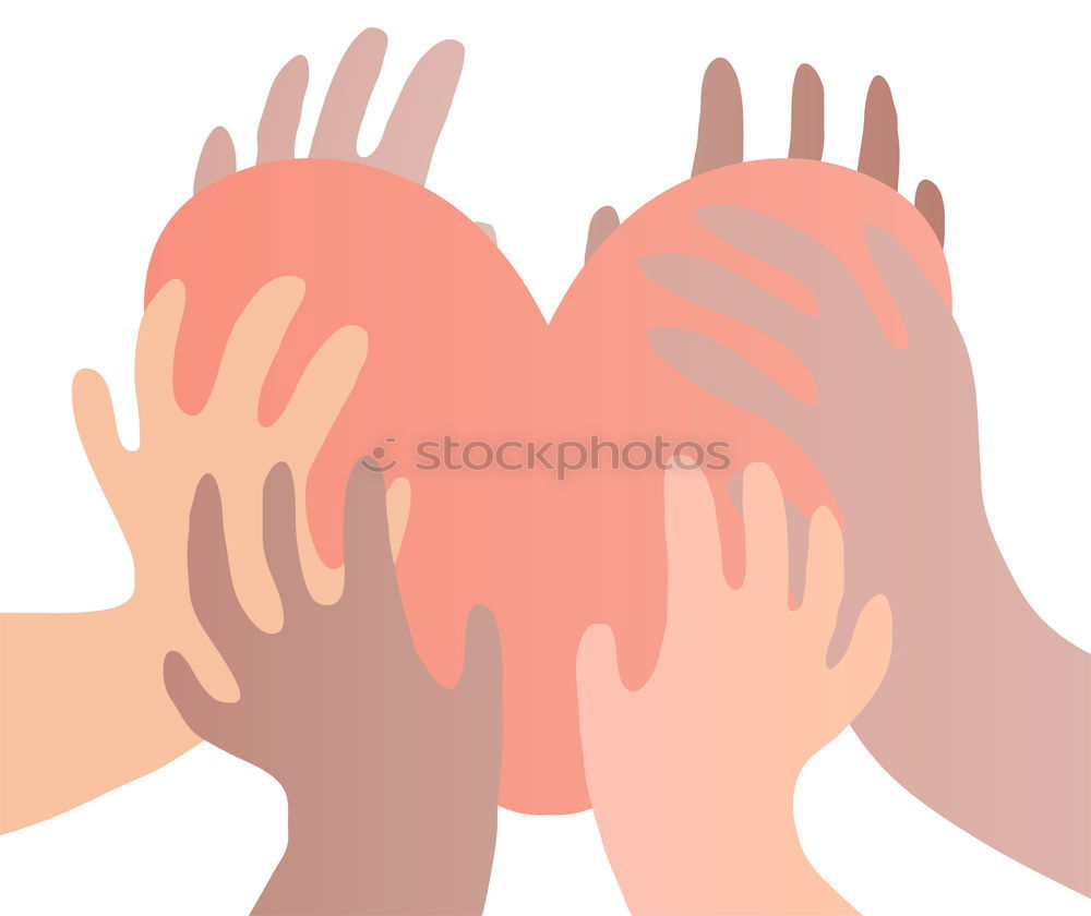 Similar – Together against racism // Three hands in different skin colours made of paper hold together