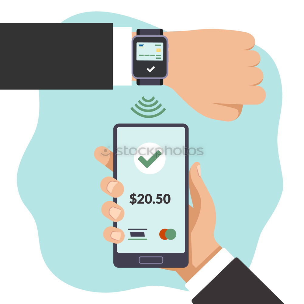 Similar – Image, Stock Photo Man paying with smartphone for online shopping. Paying using fast secure payment system. Paying bills using express payment technology. Ordering product online using smartphone. Confirmation payment successful displayed in store app