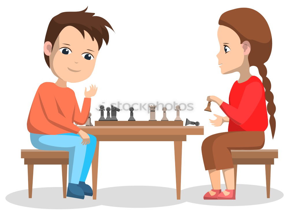 Similar – Girl and boy playing chess at home