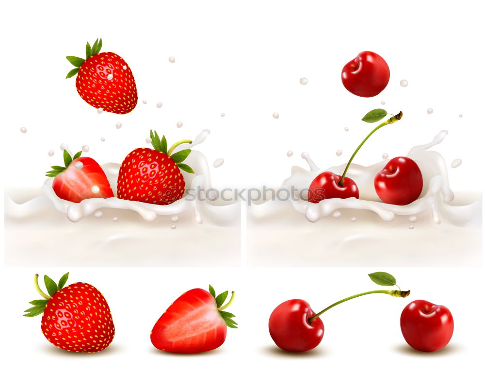 Similar – freshly picked red currants lie in a glass bowl on a red and white chequered tablecloth