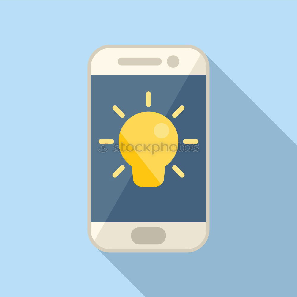 Image, Stock Photo Learning & Research. Yellow bulb on mobile phone display.