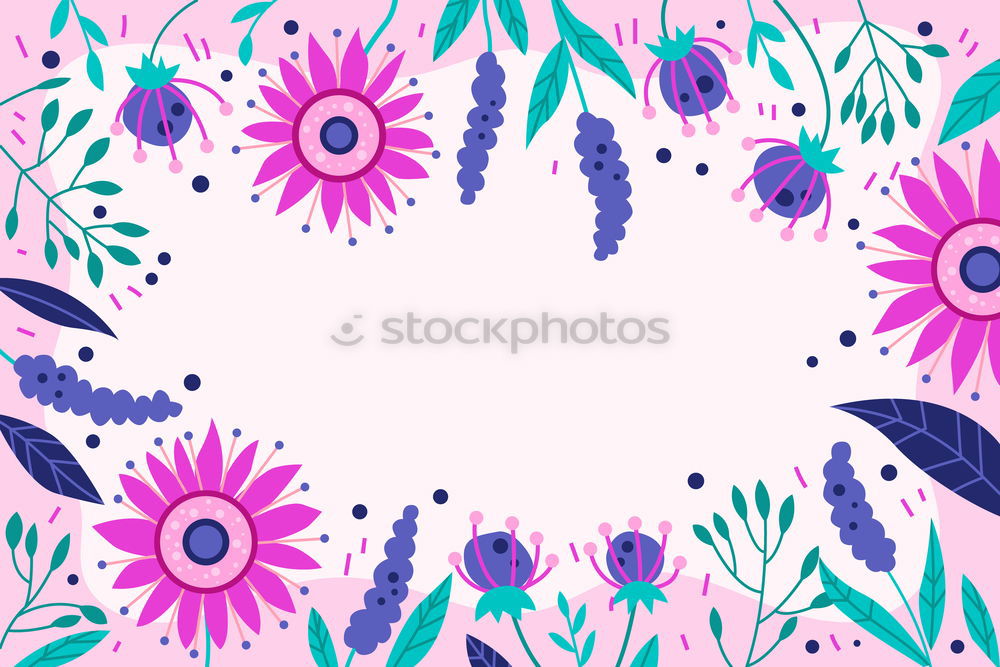 Similar – Turquoise tropical leaves and flowers background. Paper tropical leaves on pink background. Creative composing in pastel color with copy space for your design. Banner or template