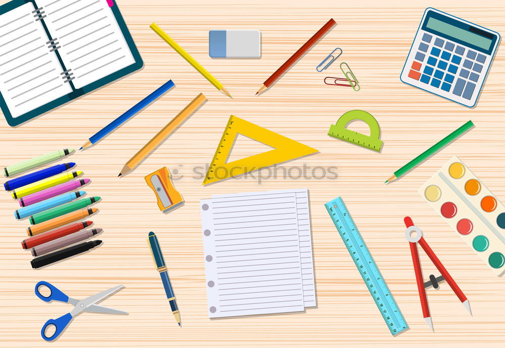 Similar – Minimal work space Colorful background with many crayons,