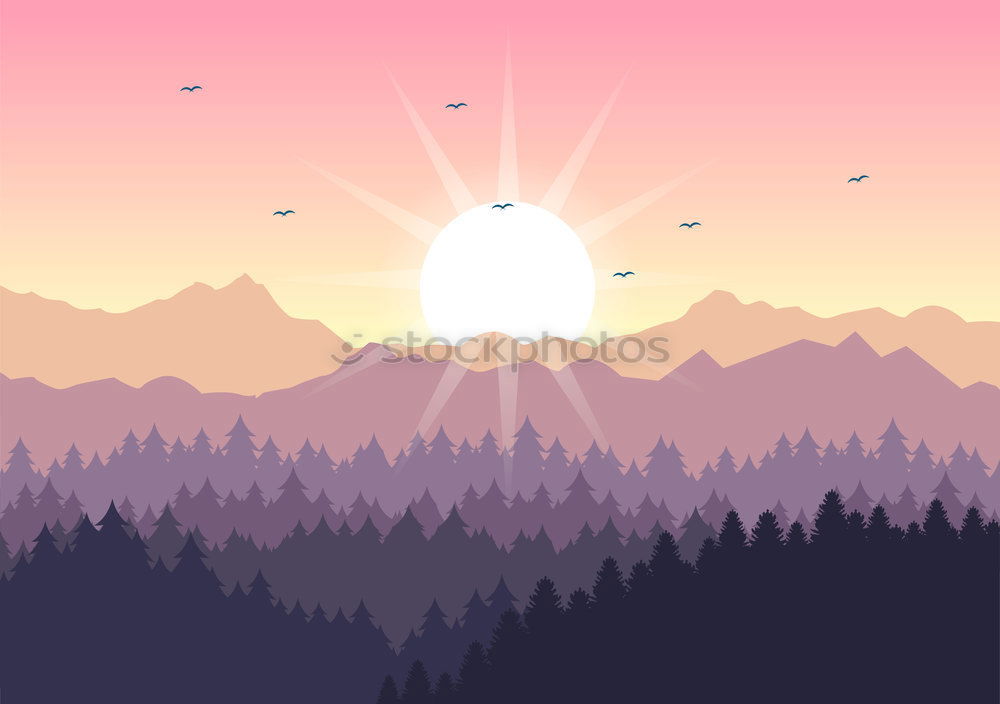 Similar – Beautiful orange sunset over mountains