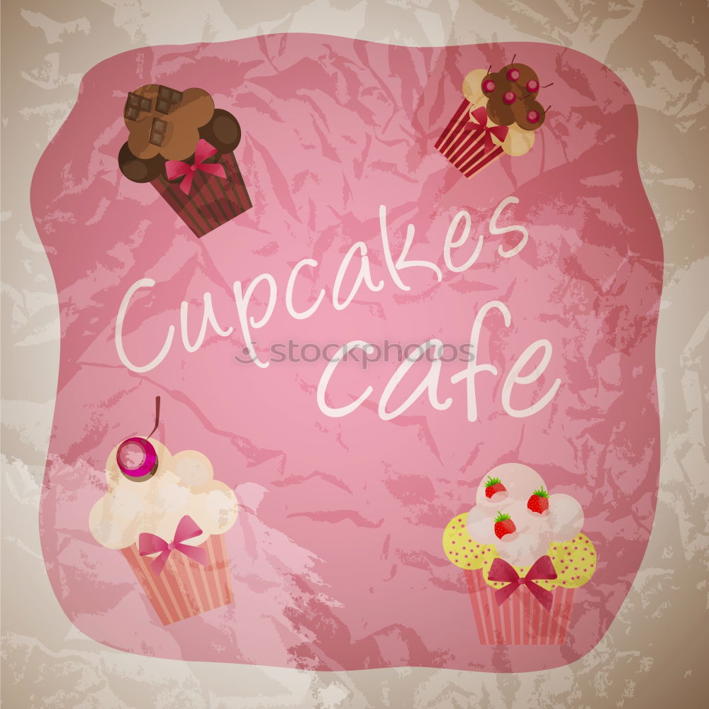 Similar – Bierdeckel mit Aufdruck Kaffeeklatsch auf pink karierter Serviette und Holztisch. Cupcakeform